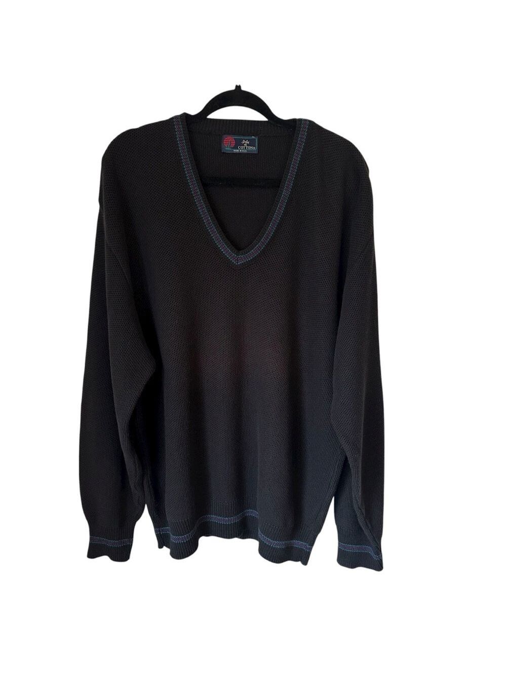 Isle Of Cotton Men’s Vintage V-Neck Long Sleeve Sweater Navy Blue Size XL